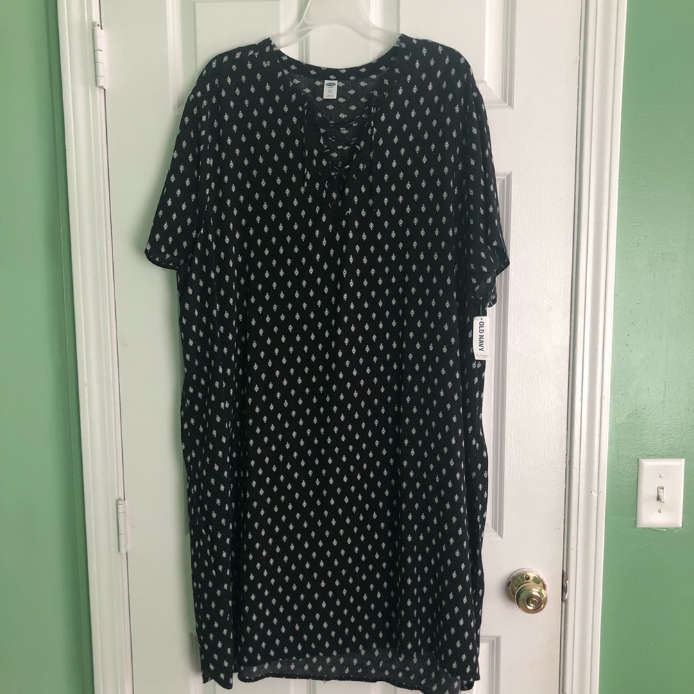 Black lace up shift dress
